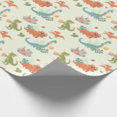 Vriendelijke Dinosaurs T-Rex Green Wrapping Paper Cadeaupapier (Hoek)