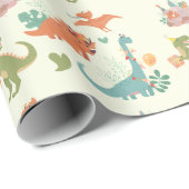 Vriendelijke Dinosaurs T-Rex Green Wrapping Paper Cadeaupapier (Rol Hoek)
