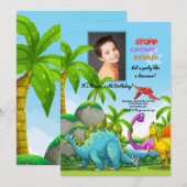 Vriendelijke Dinosaurussen Fotouitnodiging Kaart (Voorkant / Achterkant)