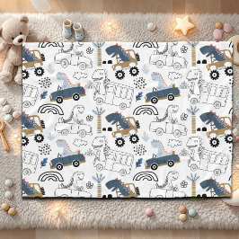 Vriendelijke Dinosaurussen in Auto's Patroon Fleece Deken