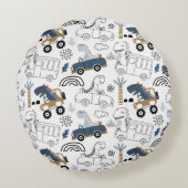 Vriendelijke Dinosaurussen in Auto's Patroon Rond Kussen (Achterkant)