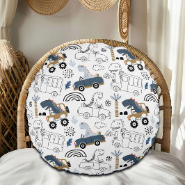 Vriendelijke Dinosaurussen in Auto's Patroon Rond Kussen