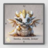 Vriendelijke Dragon Art Vierkante Klok (Voorkant)