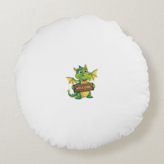 Vriendelijke Dragon Welkom collectie Rond Kussen (Achterkant)