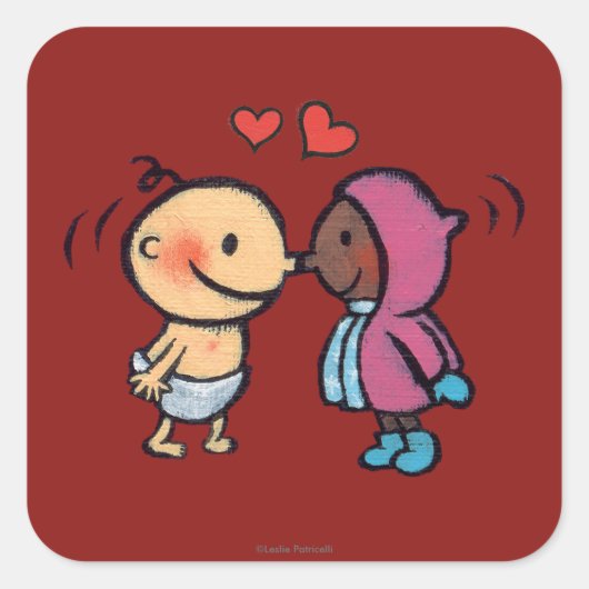 Vriendelijke eskimo neus kussen Kinder Vierkante Sticker (Voorkant)