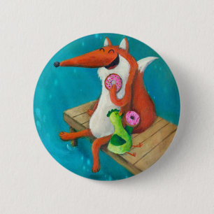Vriendelijke fox- en kippeneetlustjes ronde button 5,7 cm