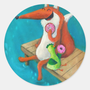 Vriendelijke fox- en kippeneetlustjes ronde sticker