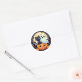 Vriendelijke geest en kat Halloween Ronde Sticker (Envelop)
