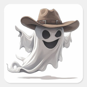 Vriendelijke Geest met Cowboyhoed 👻 Vierkante Sticker