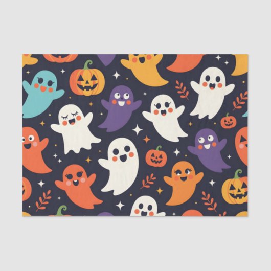 Vriendelijke Geesten en Pompoenen Halloween Patroo Tissuepapier (Voorkant)