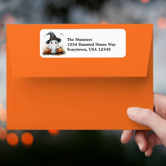 Vriendelijke Ghost Black Witch's Pet & Bats Hallow Etiket