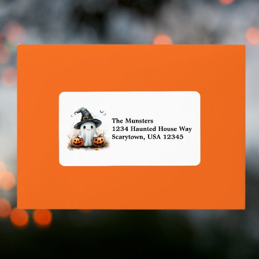 Vriendelijke Ghost Black Witch's Pet & Bats Hallow Etiket