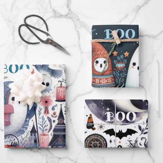 Vriendelijke Ghost Halloween Boo Decoupage Shabby Inpakpapier Vel (Voorkant)
