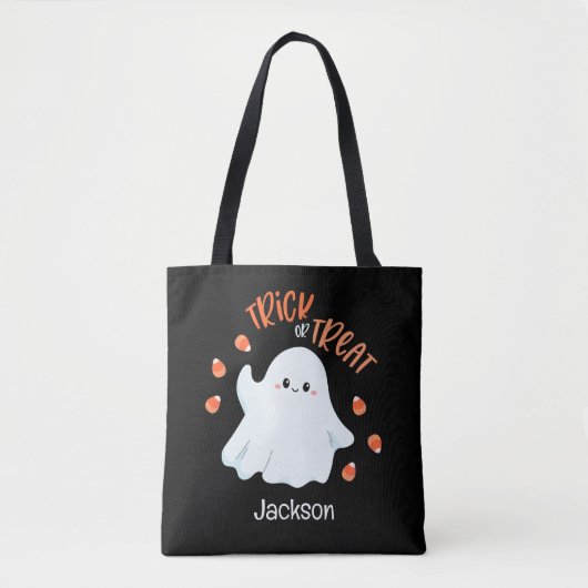 Vriendelijke Ghost Halloween Trick or treat Canvas Tote Bag (Voorkant)