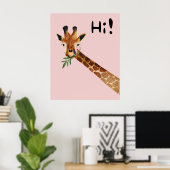 Vriendelijke giraffe zegt Hallo Poster (Thuiskantoor)