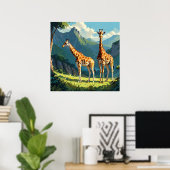 Vriendelijke Giraffes in het Wilde Schilderij Poster (Thuiskantoor)
