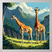 Vriendelijke Giraffes in het Wilde Schilderij Poster (Voorkant)