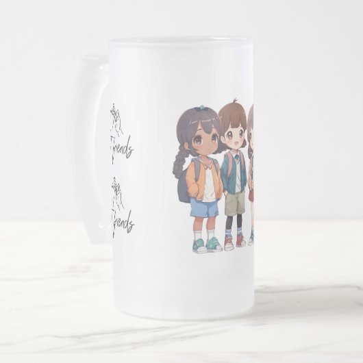 Vriendelijke glazen mok (Voorkant links)
