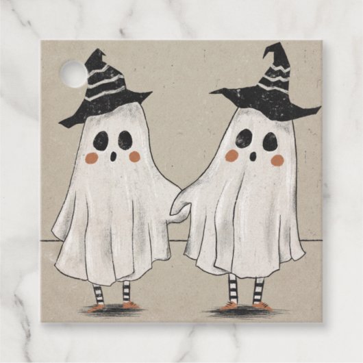 Vriendelijke Halloween Ghost Twins Bedankjes Labels (Voorkant)