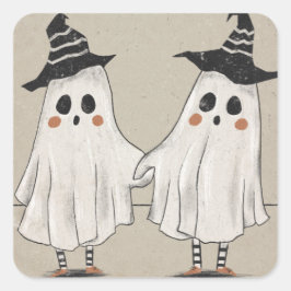 Vriendelijke Halloween Ghost Twins Vierkante Sticker
