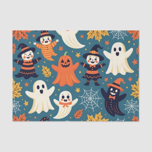 Vriendelijke Halloween Ghosts & Witches Herfst Bla Tissuepapier (Voorkant)