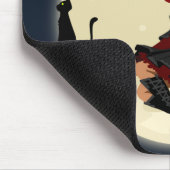 Vriendelijke halloween heks op bruin en zwarte kat muismat (Hoek)