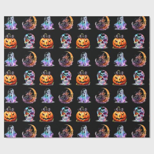 Vriendelijke Iconen Grid Halloween Black Fun Holid Cadeaupapier (Vlak)