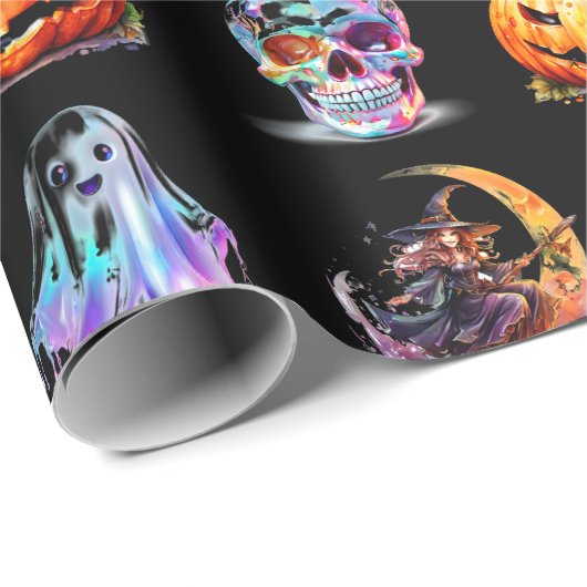 Vriendelijke Iconen Grid Halloween Black Fun Holid Cadeaupapier (Rol Hoek)