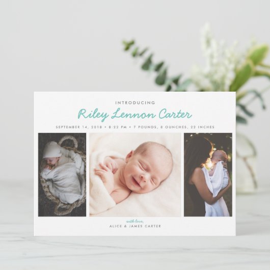 Vriendelijke introductie foto geboorteaankondiging aankondiging (Staand voorkant)