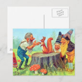 Vriendelijke kabouters observeren een eekhoorn briefkaart (Voorkant / Achterkant)