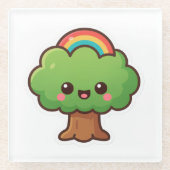 Vriendelijke Kawaii Tree Glazen Onderzetter (Voorkant)