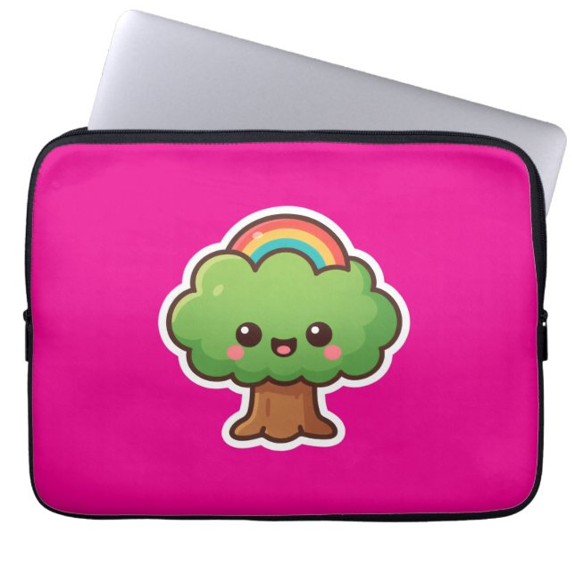 Vriendelijke Kawaii Tree Laptop Sleeve (Voorkant)