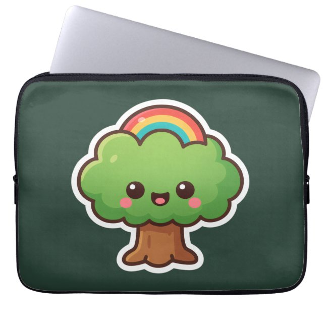 Vriendelijke Kawaii Tree Laptop Sleeve (Voorkant)
