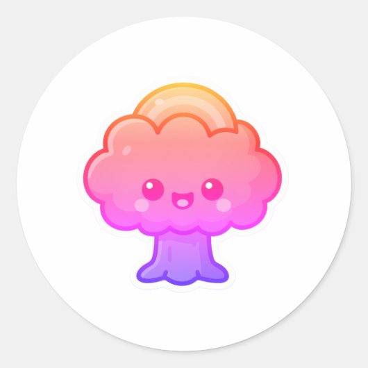 Vriendelijke Kawaii Tree Ronde Sticker (Voorkant)