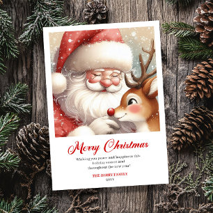 Vriendelijke Kerstman en Rendier Klassieke Kerst G Feestdagenkaart