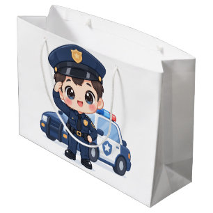 Vriendelijke kleine officier groot cadeauzakje