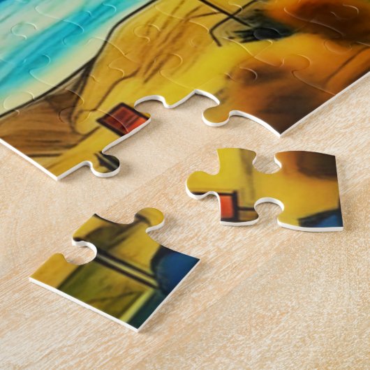 Vriendelijke ontmoeting - Draak en dinosaurus Legpuzzel (Zijkant)