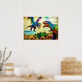 Vriendelijke ontmoeting - Draak en dinosaurus Poster (Keuken)