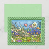 VRIENDELIJKE PAASDRACON OP KONIJNENSPOOR Cute Fant Feestdagenkaart (Voorkant / Achterkant)