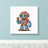 Vriendelijke Robot Cartoon Vierkant Canvas Print (Insitu (Houten vloer))