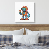 Vriendelijke Robot Cartoon Vierkant Canvas Print (Insitu (Slaapkamer))