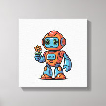 Vriendelijke Robot Cartoon Vierkant Canvas Print
