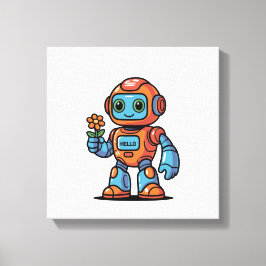 Vriendelijke Robot Cartoon Vierkant Canvas Print