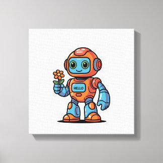 Vriendelijke Robot Cartoon Vierkant Canvas Print