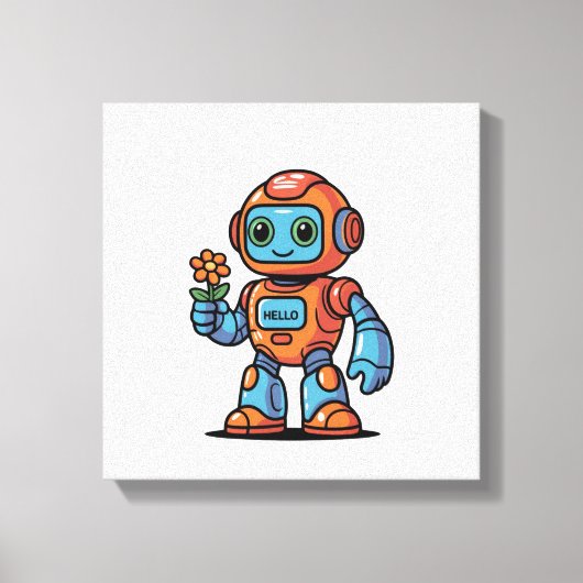 Vriendelijke Robot Cartoon Vierkant Canvas Print (Voorkant)