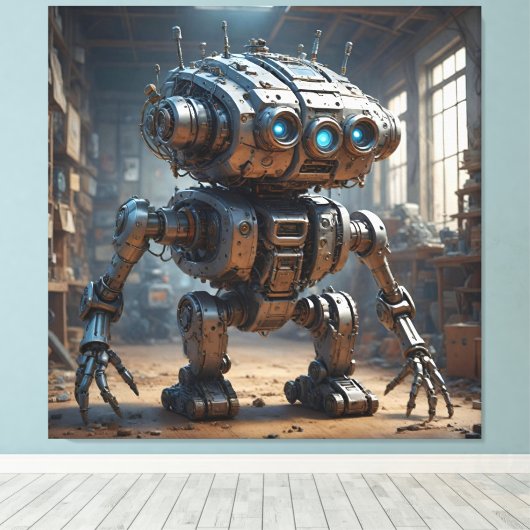 Vriendelijke Robot Guardian Canvas Afdruk (Insitu (Houten vloer))