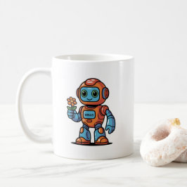 Vriendelijke Robot met Bloem Cartoon Witte Koffie Koffiemok