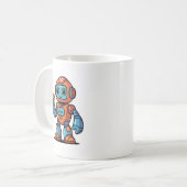 Vriendelijke Robot met Bloem Cartoon Witte Koffie Koffiemok (Voorkant links)
