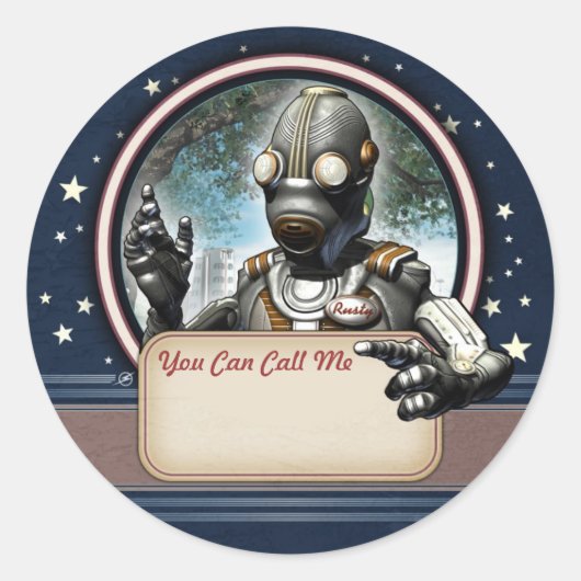 Vriendelijke Robot Naam Tag Stickers (Voorkant)