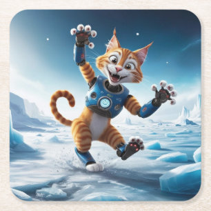 Vriendelijke robotkat op een andere ijzige planeet kartonnen onderzetters